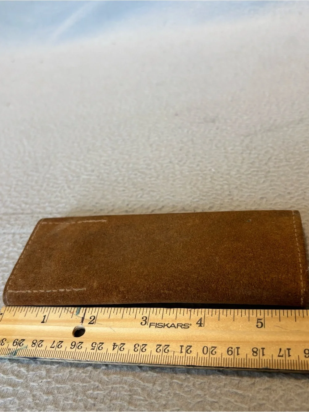 Vtg. Brown Cowhide Suede Leather Trifold Utility Wallet Clutch with Brass Studs
